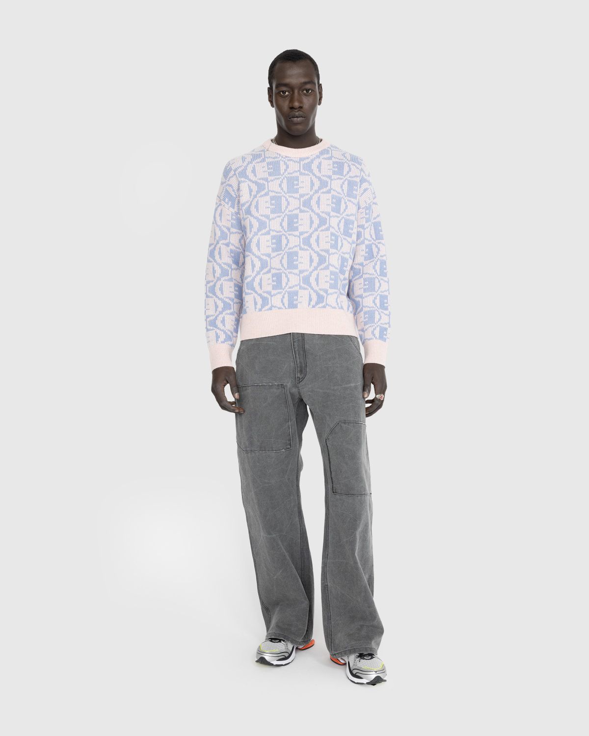 Acne Studios Jacquard Crew Neck Jumper Faded Pink Melange Light